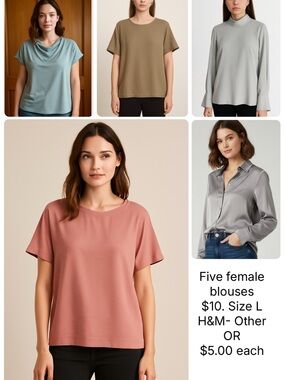 FIVE LADY SATIN BLOUSES, H&M+ A New day. Size Large.